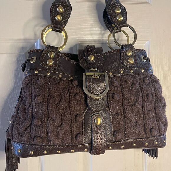 Rafè brown sweater satchel with brown leather trims antique tone hardwares - Picture 8 of 13